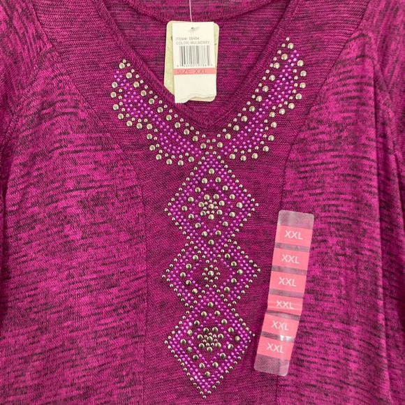 New One World Purple Mulberry Embellished Soft Knit Tunic Sweater XXL - Picture 3 of 9